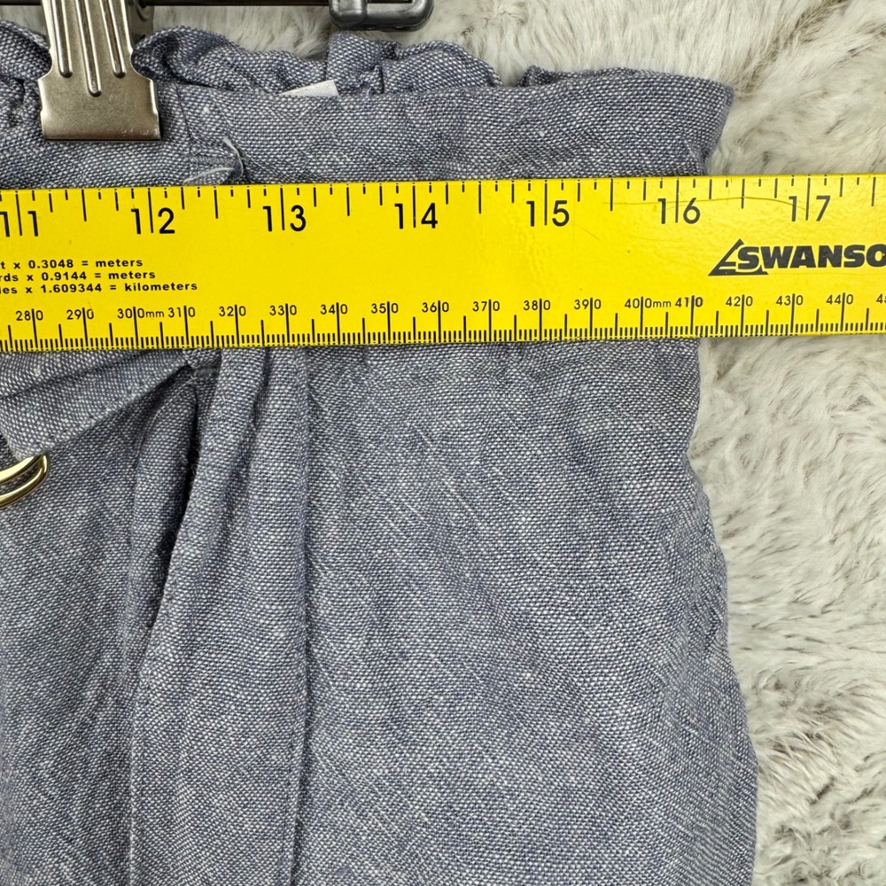 Anne Klein Paperbag Waist Pants Womens Large Blue Linen Blend Belted Casual Chic - Picture 12 of 13